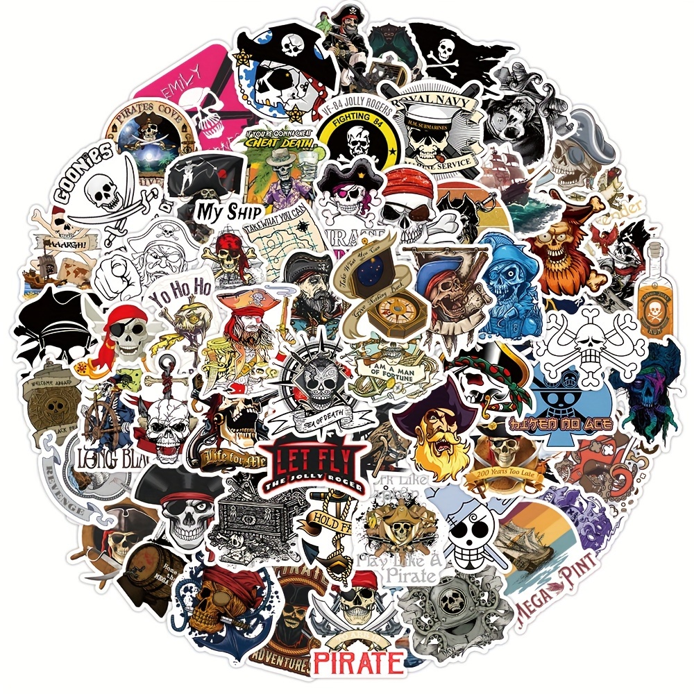 Pirate Stickers 101pcs Captain Ship Pirate Skull Crossbones Cool Cartoon Sticker Pack for Boys for Water Bottle Cellphone Laptop Skateboard Luggage