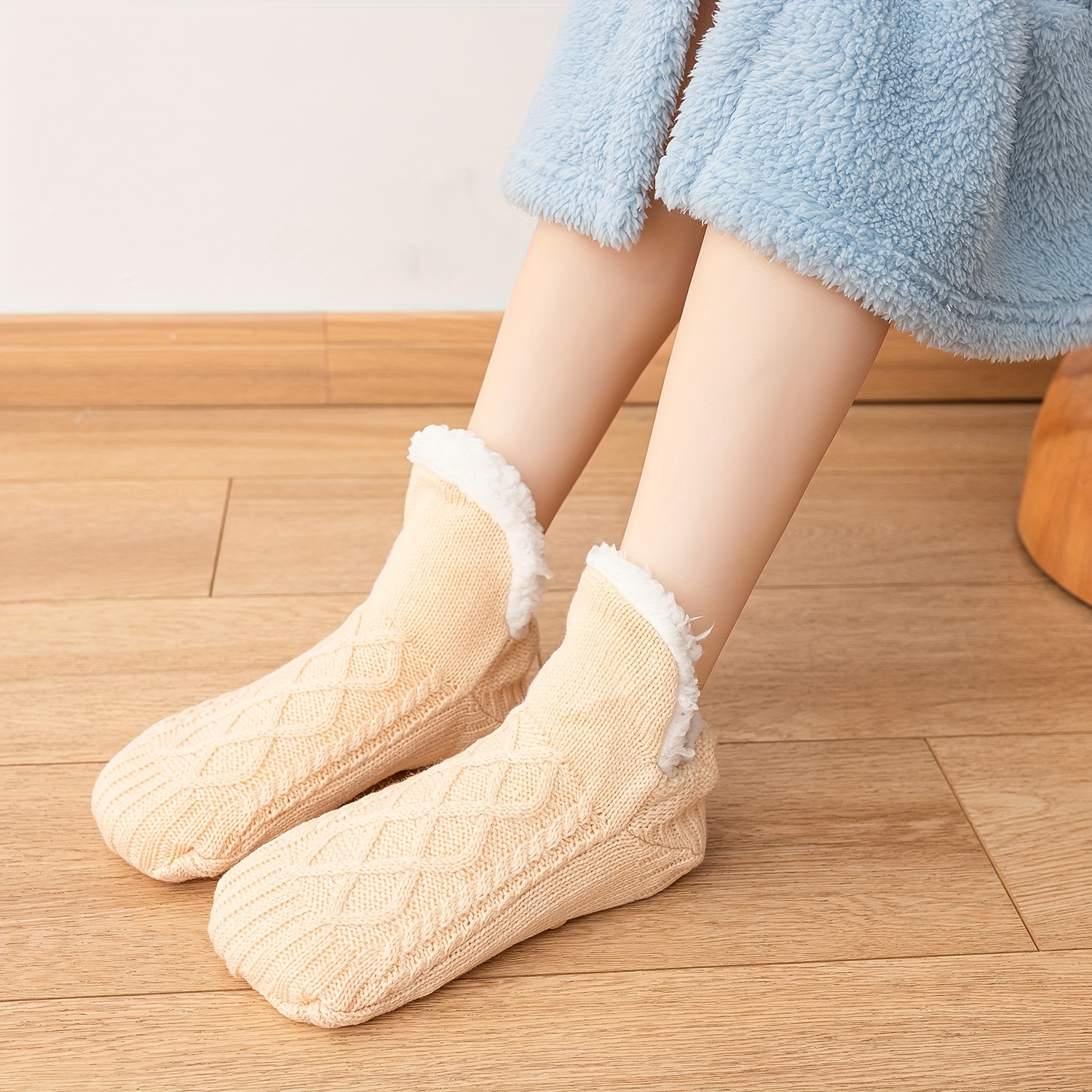 Women's Braided Fleece lined Winter Socks Non slip Thickened - Temu