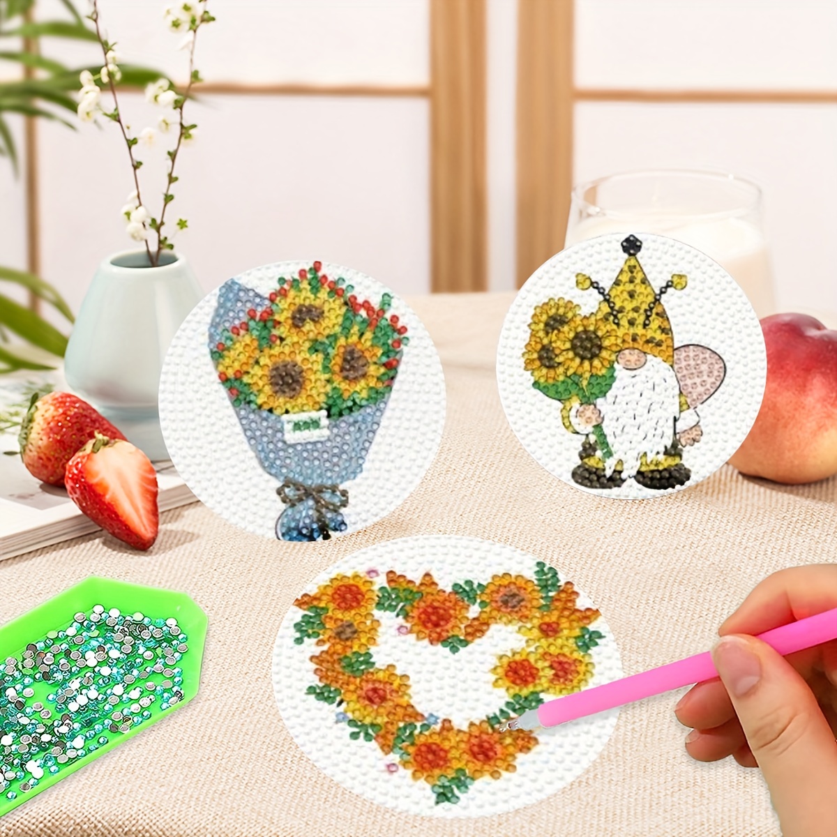 RUOPOTY 8Pcs DIY Diamond Painting Coasters Sunflower Diamond Art