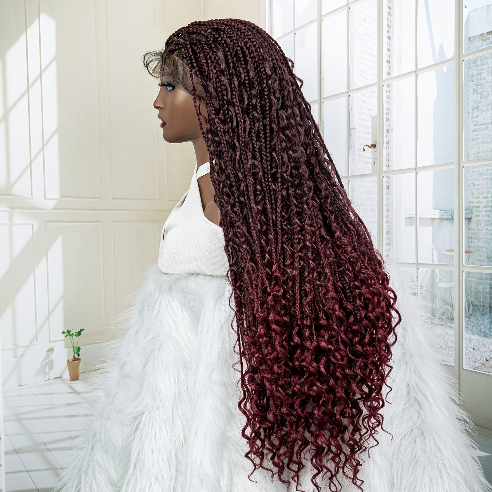 Burgundy Braided Lace Front Wigs for Women Synthetic Box Braids
