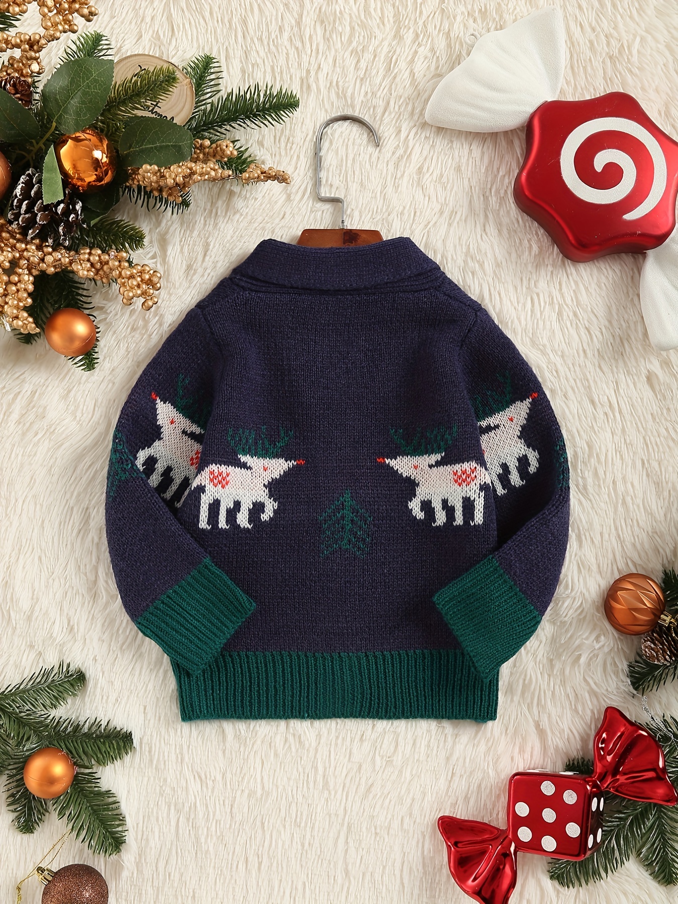 Cute & Stylish Christmas Jacquard Button Knit Cardigan, Children's