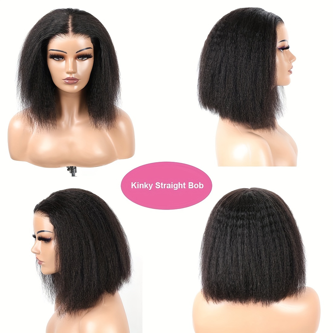 Wear And Go Glueless Wig Kinky Straight Lace Pre Cut 4x4 Hd - Temu