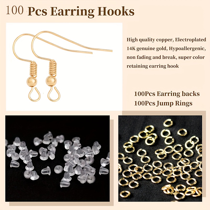 Earring Hooks Hypoallergenic Stainless Steel, 120pcs Ear Wires Fish Hooks Earrings for DIY Jewelry Making with Jump Rings and Clear Rubber Earring
