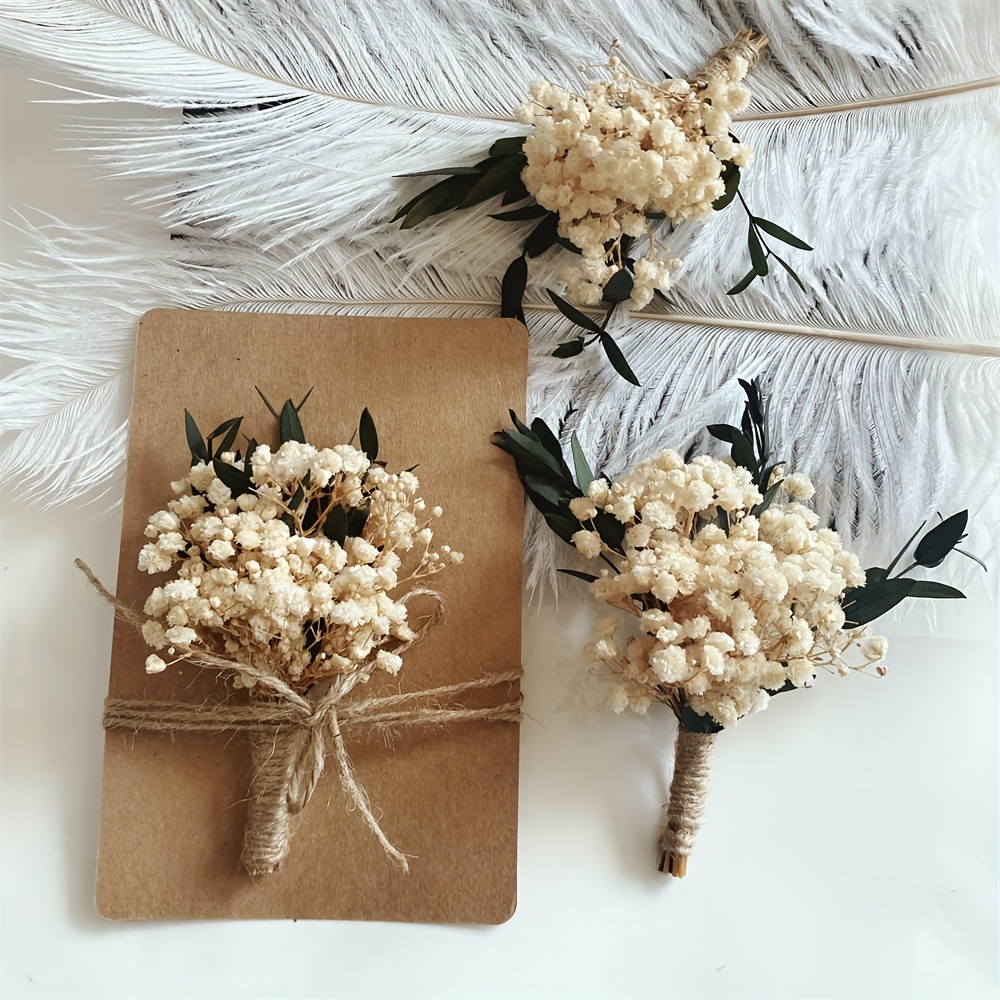 Flores secas naturales Boutonniere ramillete de 2 piezas para bodas, flores  de dama de honor, novios y padrinos de boda, decoración bohemia rústica