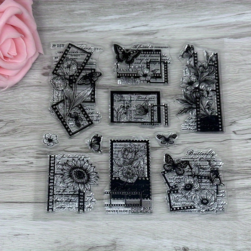 Tampon en caoutchouc transparent motif fleurs et papillons, pour Album  Photo, scrapbooking, décoration, fabrication de cartes - AliExpress
