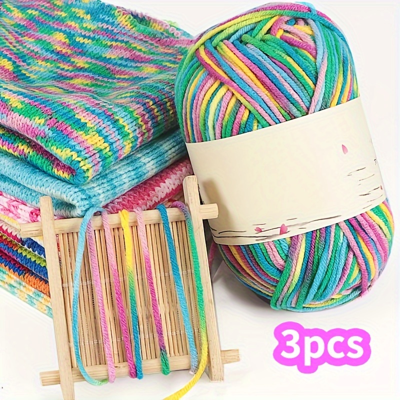 

3pcs 150g 5-strand Milk Yarn, Colorful Gradient Hand-made Diy Knitting Sweater Hat Scarf Thread, Self-woven Wool Ball