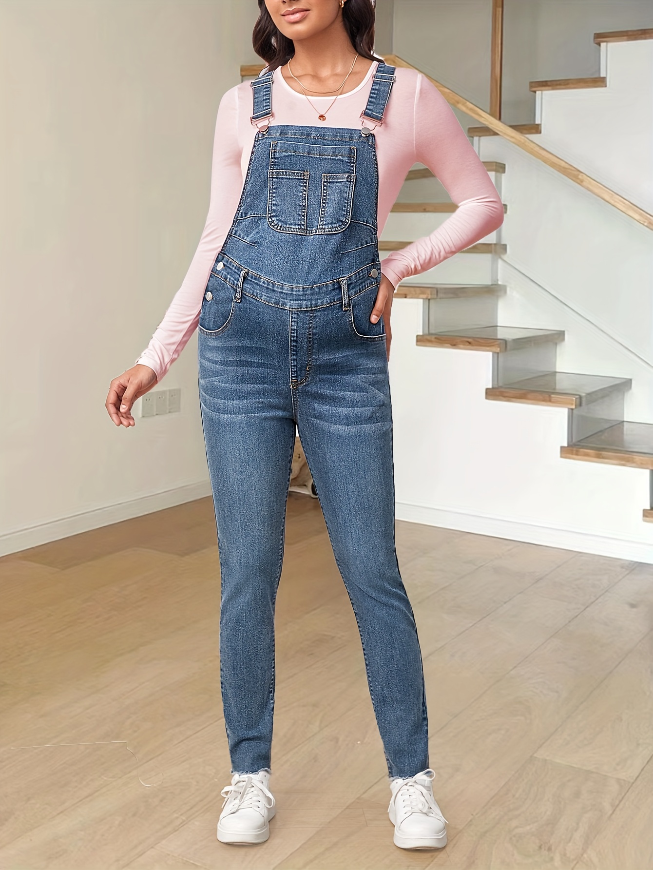 Women's Maternity Solid Denim Overalls, Fashion Casual Jeans For Fall  Winter, Pregnant Women's Clothing