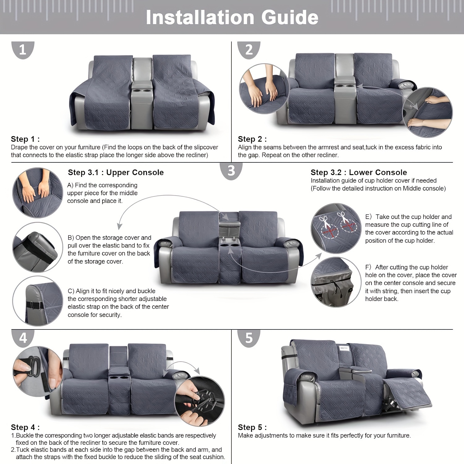 Waterproof Recliner Slipcover Console Non slip Split Temu