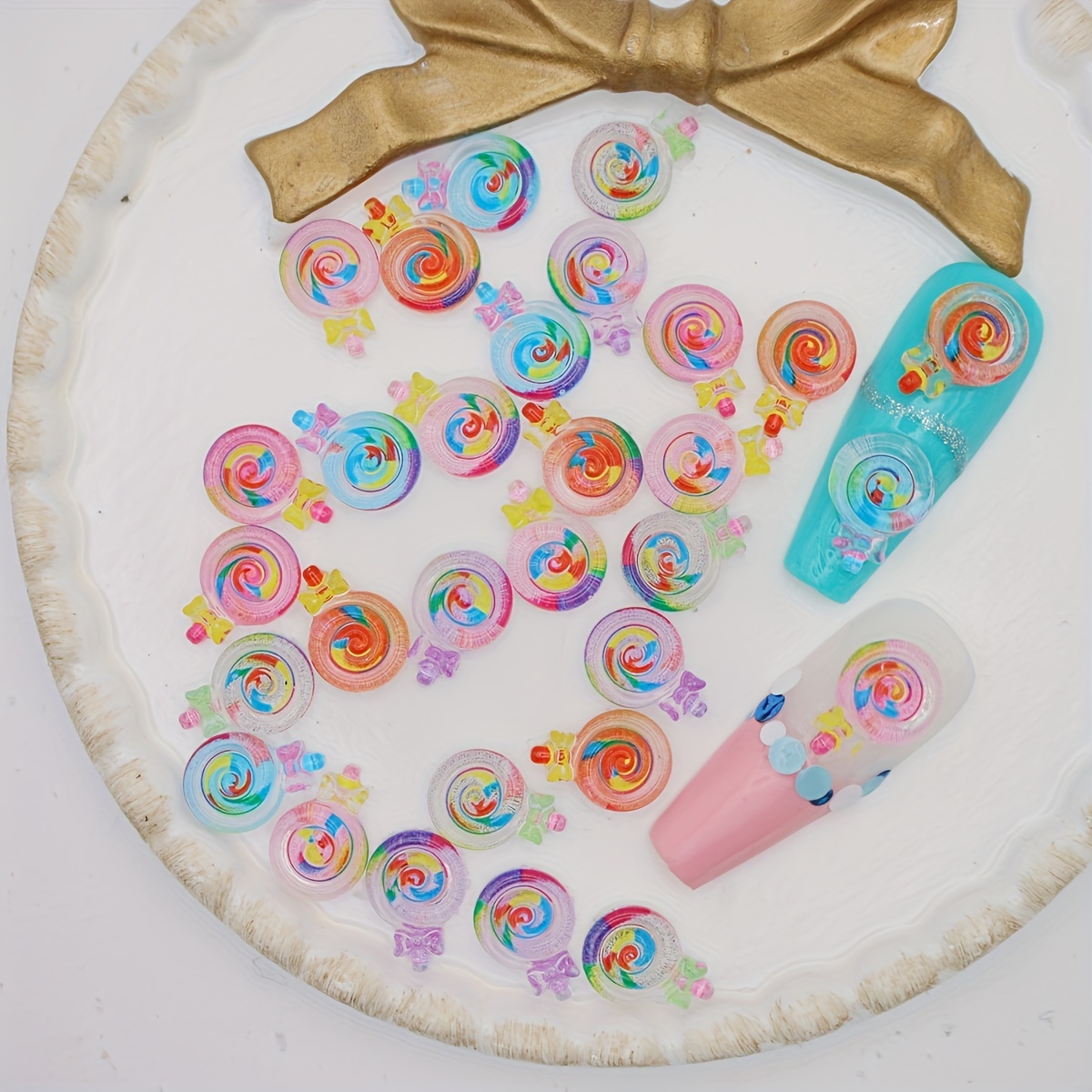 50pcs/Bag 3D Colorful Lollipop Charms for Nail Art Decorations