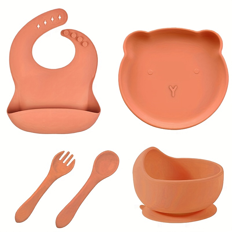 6pcs Pink 100% Non-toxic Suction Baby Feeding Set, 0-6 Month Baby Bowl,  Plate, Cup, Fork and Spoon Feeding Supplies