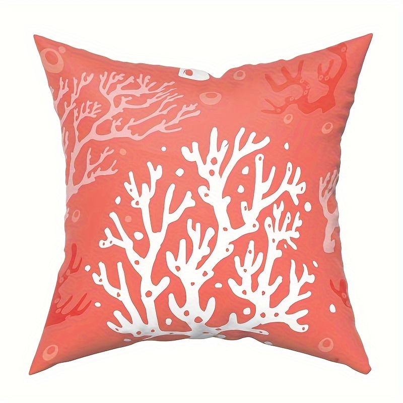 

1pc Nautical Coral Short Plush Throw Pillow Covers Coastal Beach Ocean Themed Pillow Cushion Cases For Bedroom Living Room Sofa Decorative Pillowscase 18x18 Inch, No Pillow Core