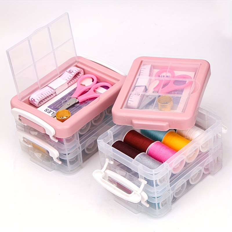 1pc Transparent 3-layer Sewing Box Set, Kit de couture domestique portable,  ciseaux à fil aiguilles thimbles, ensemble d'outils de couture - Temu  Belgium