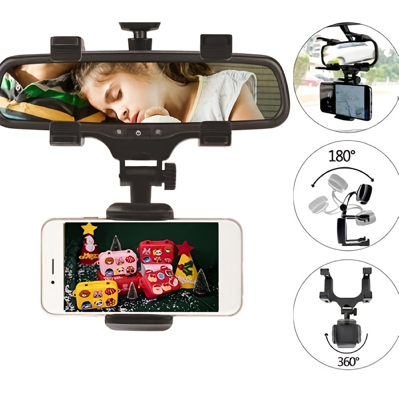 Generic Car Phone Holder Multifunctional 360 Degree Rotatable Auto Rearview  Mirror Seat Hanging Clip Bracket Cell Phone Holder For Car