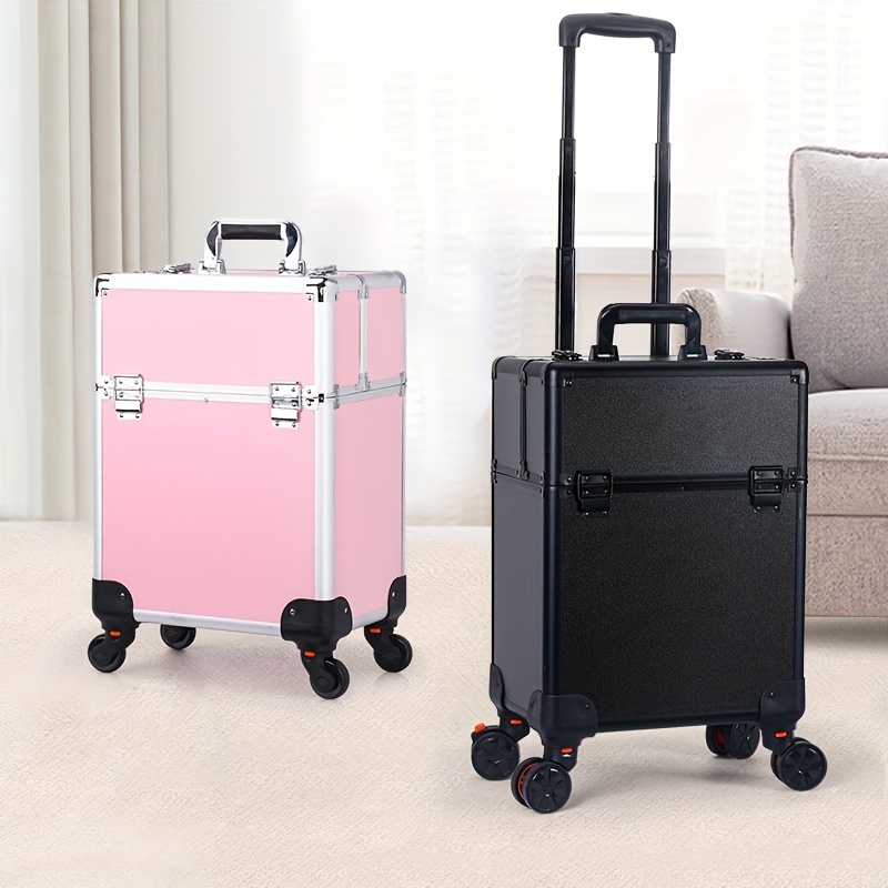 

Aluminum Rolling Makeup Train Case, Portable Makeup Organizer Suitcase, Cosmetic Storage Box, Travel Beauty Luggage Trolley Lockable W/4 Removable Wheels