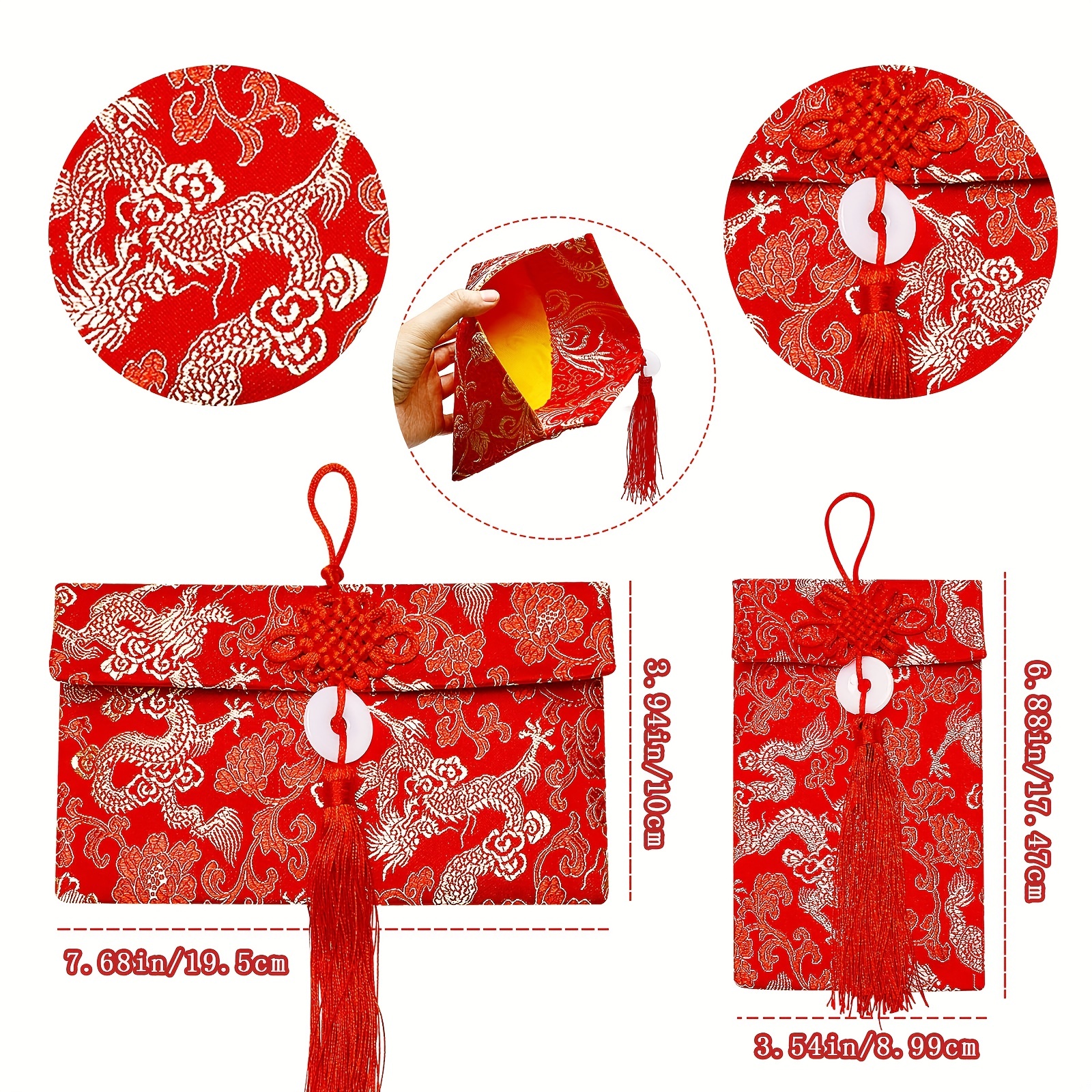 12PCS Chinese Red Envelopes for Wedding, Lucky Money Gift Pockets with  Dragon&Phoenix Pattern