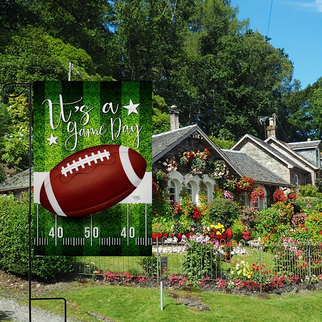 : Super Bowl Decorations Football Banner NFL Game Day Flag  Tapestry Sports Fans Home Decor American Gifts Team Bar Party Garden Patio  Porch Small Outdoor Yard Signs Made In USA :