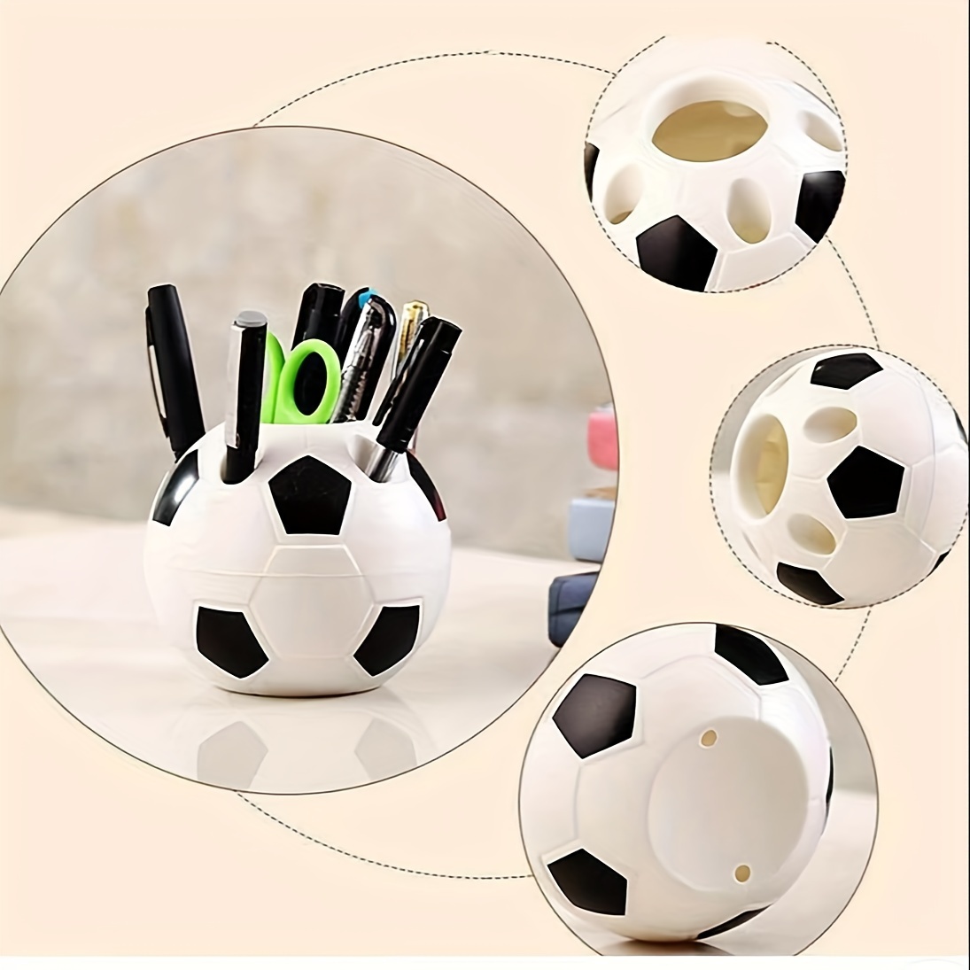 

1pc Plastic Pen Holder Multi-functional Pen Holder Cartoon Football Pen Holder Office Football Pen Holder