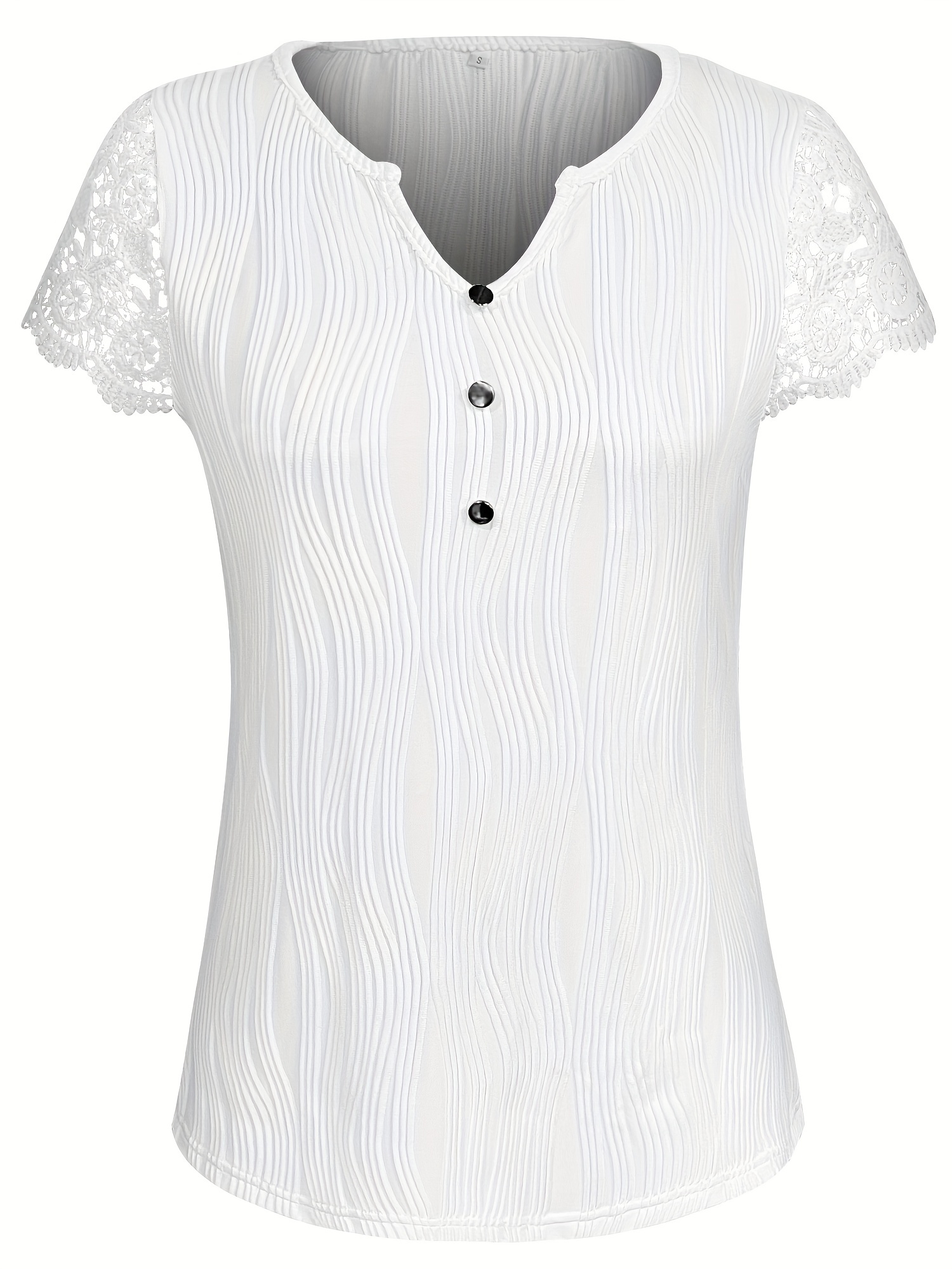 women's casual v neck lace short sleeve top white relaxed - Temu