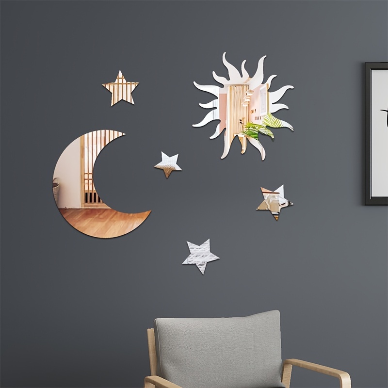 Star Moon Combination Mirror Wall Sticker For Bedroom And - Temu