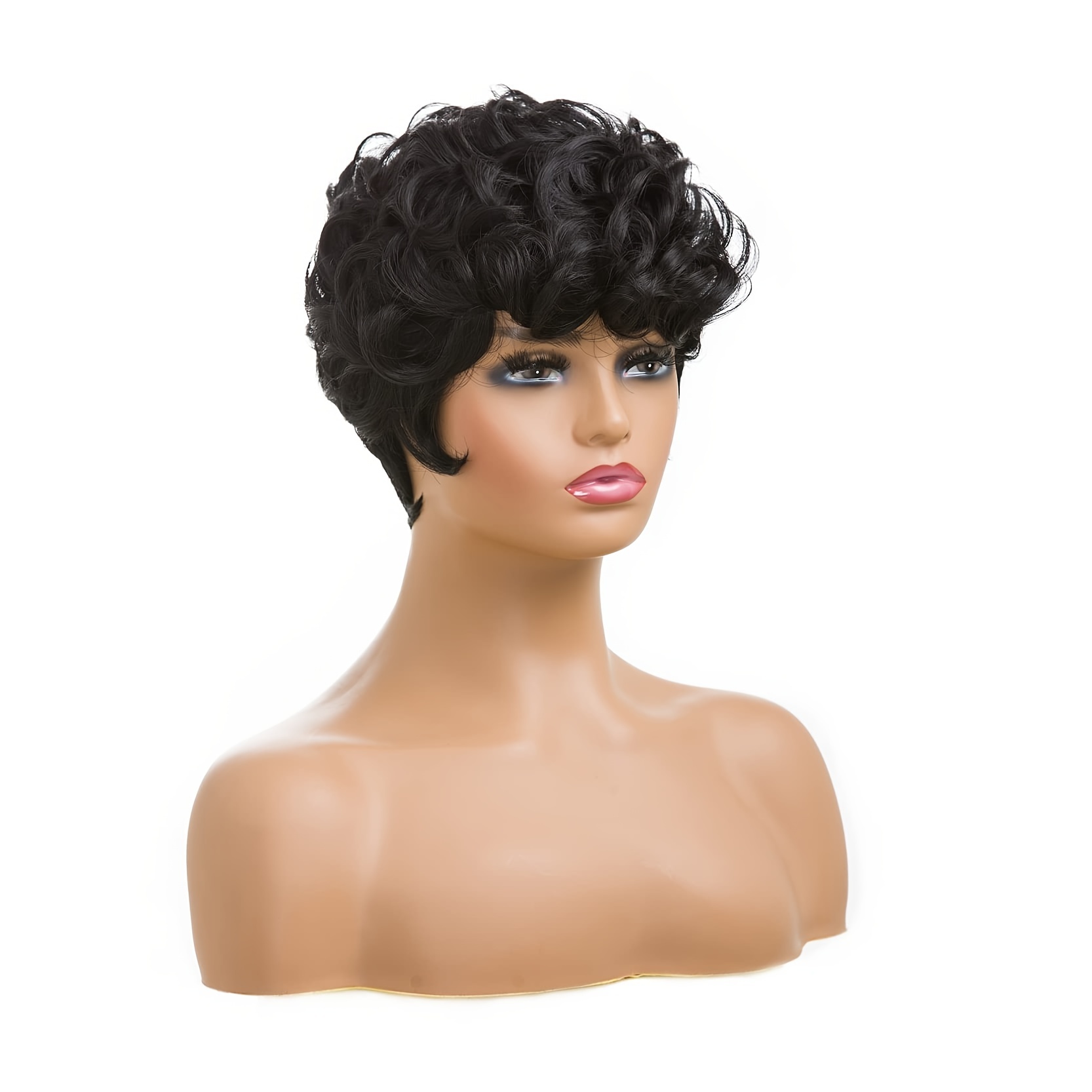 Short Curly Pixie Cut Wig with Bangs