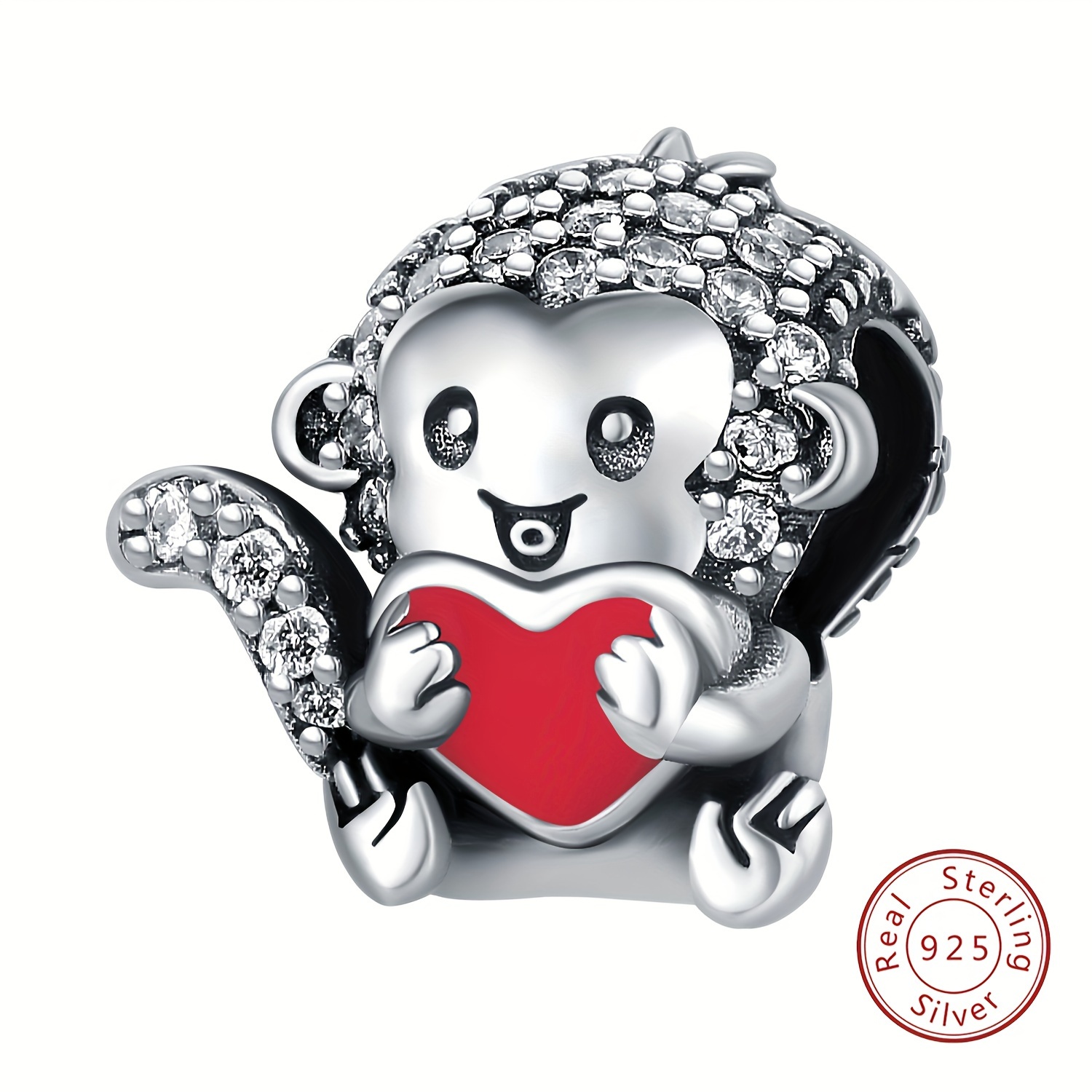 Monkey Hugging Heart Charm - 925 Sterling Silver Pendant For Bracelets & Necklaces