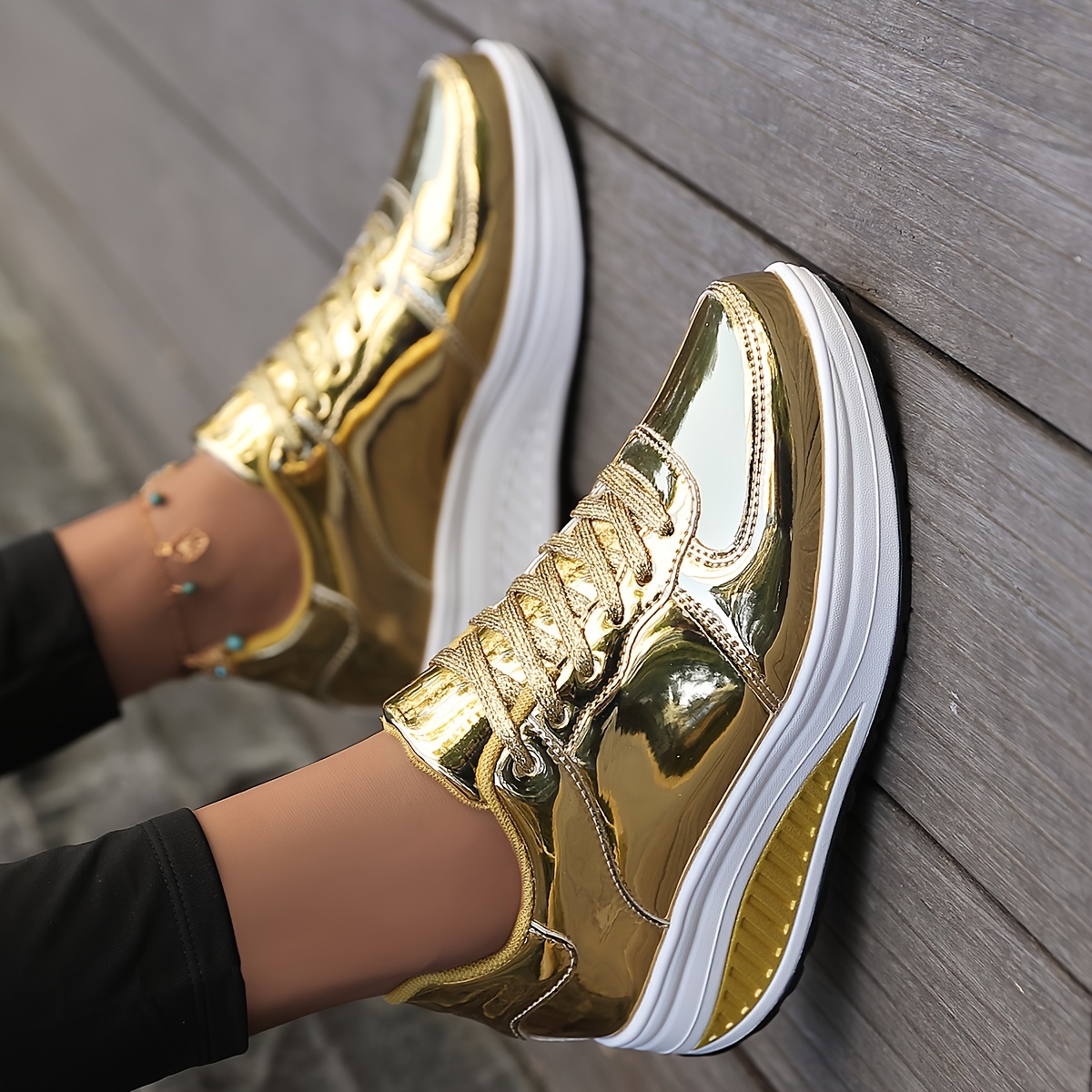 Metallic store wedge sneaker