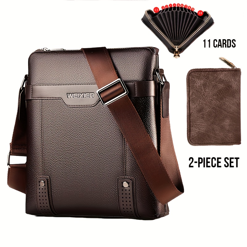 Retro Style Messenger Bag Set, Pu Leather Business Handbag, Casual  Crossbody Bag With Multi Card Slots Wallet - Temu Bahrain