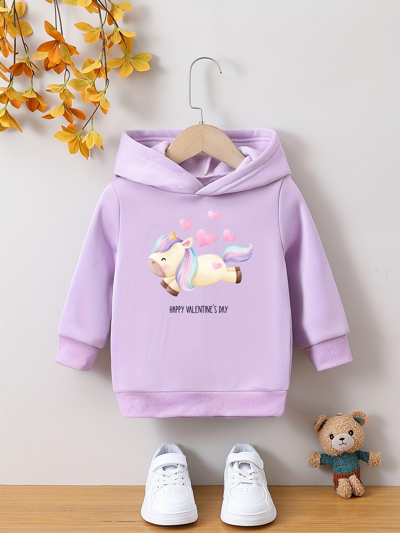 Toddler Girls Hooded Sweatshirt Cartoon Unicorn Print Temu