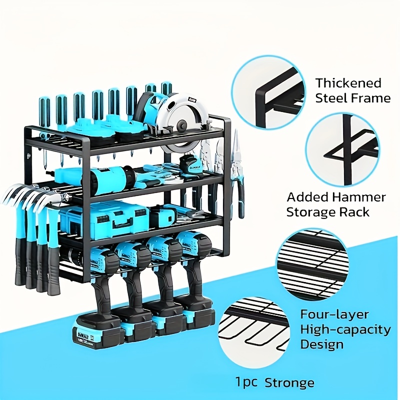 1pc Power Tool Organizer Wall Mount,3 Layer Tool Organizer And Storage  Rack,Drill Holder Wall Mount,Heavy Duty Metal Tool Shelf For Garage  Organizatio