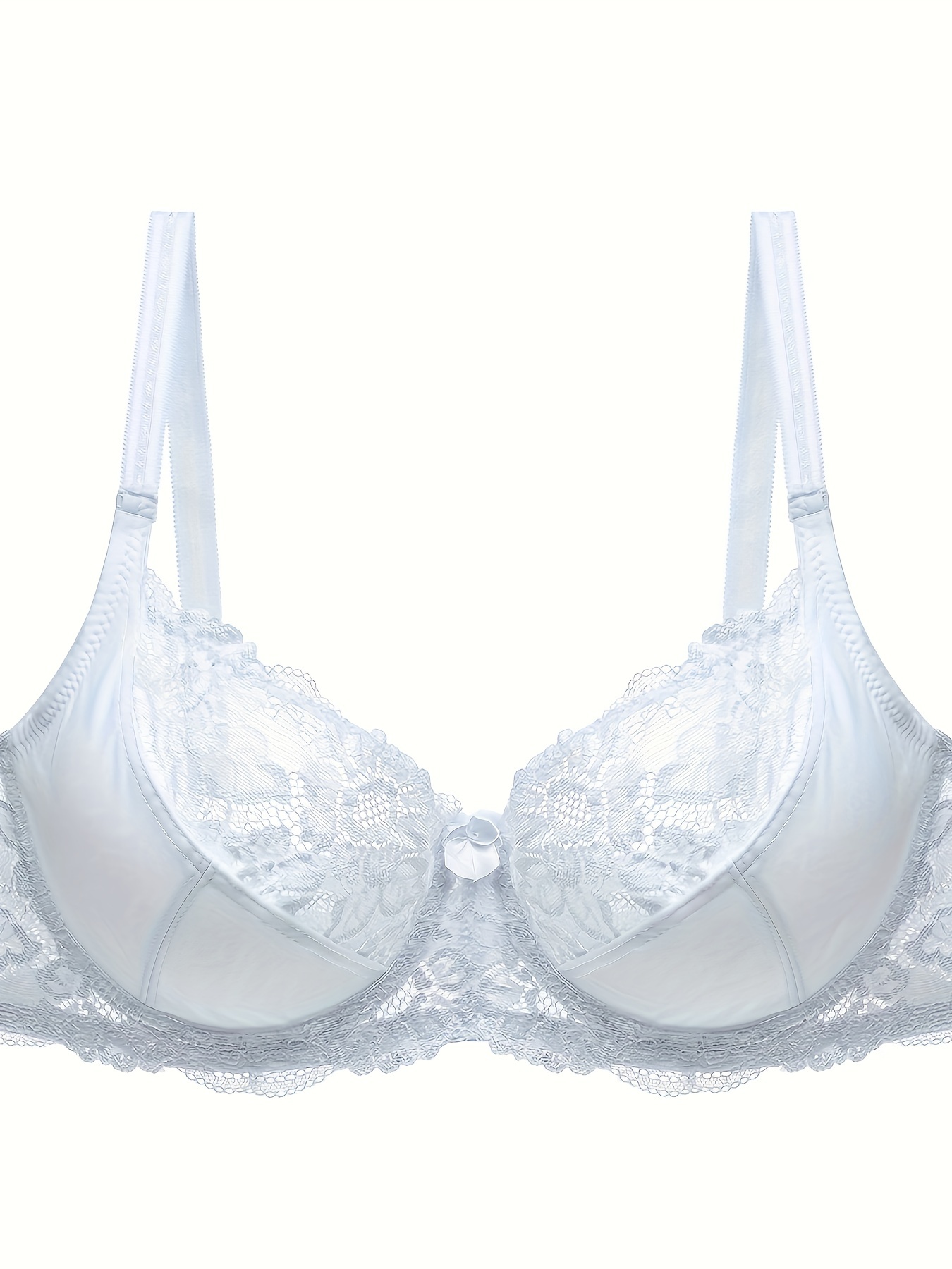 Women's Elegant Bra, Plus Size Contrast Lace Non Padded Ultra-thin Mini Bow Underwire Bra
