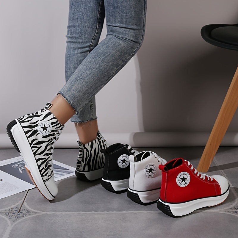 Womens Solid Round Toe Lace Up Platform Shoes Casual Canvas High Top Sneaker Womens Footwear 1256