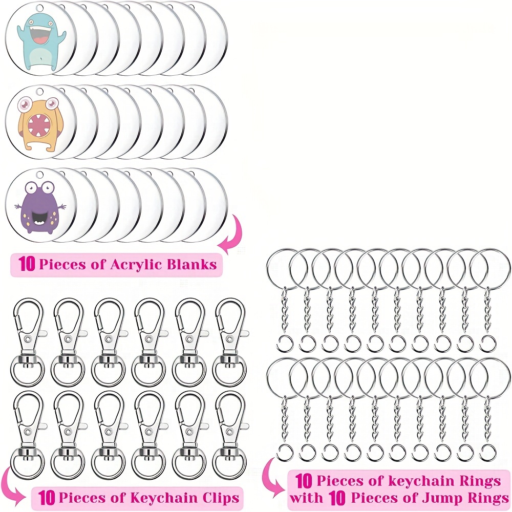 40pcs Acrylic Keychain Blanks, Including 10 Clear Acrylic Blanks