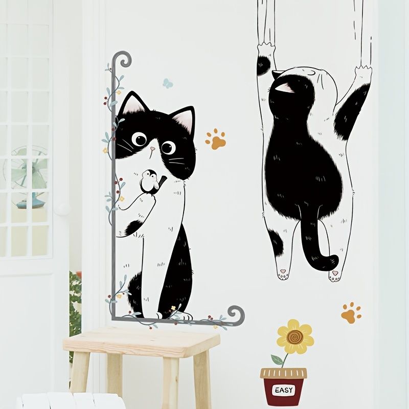 1pc Black White Cat Wall Stickers Cat Cartoon Wall Corner Stickers  Decorative Wall Art Removable Window Wall Stickers - Home & Kitchen - Temu