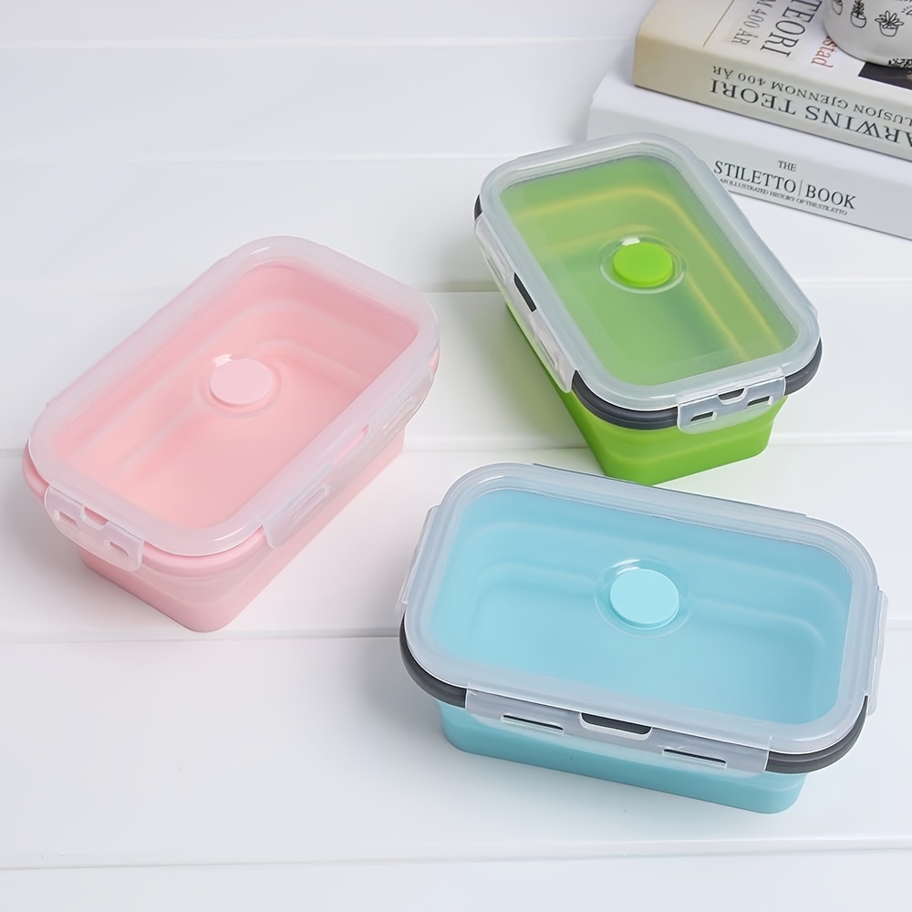 4 pieces of collapsible silicone food storage container, meal preparation  container with lid, kitchen space saving, bento lunch box, travel picnic,  microwave oven, refrigerator pink 