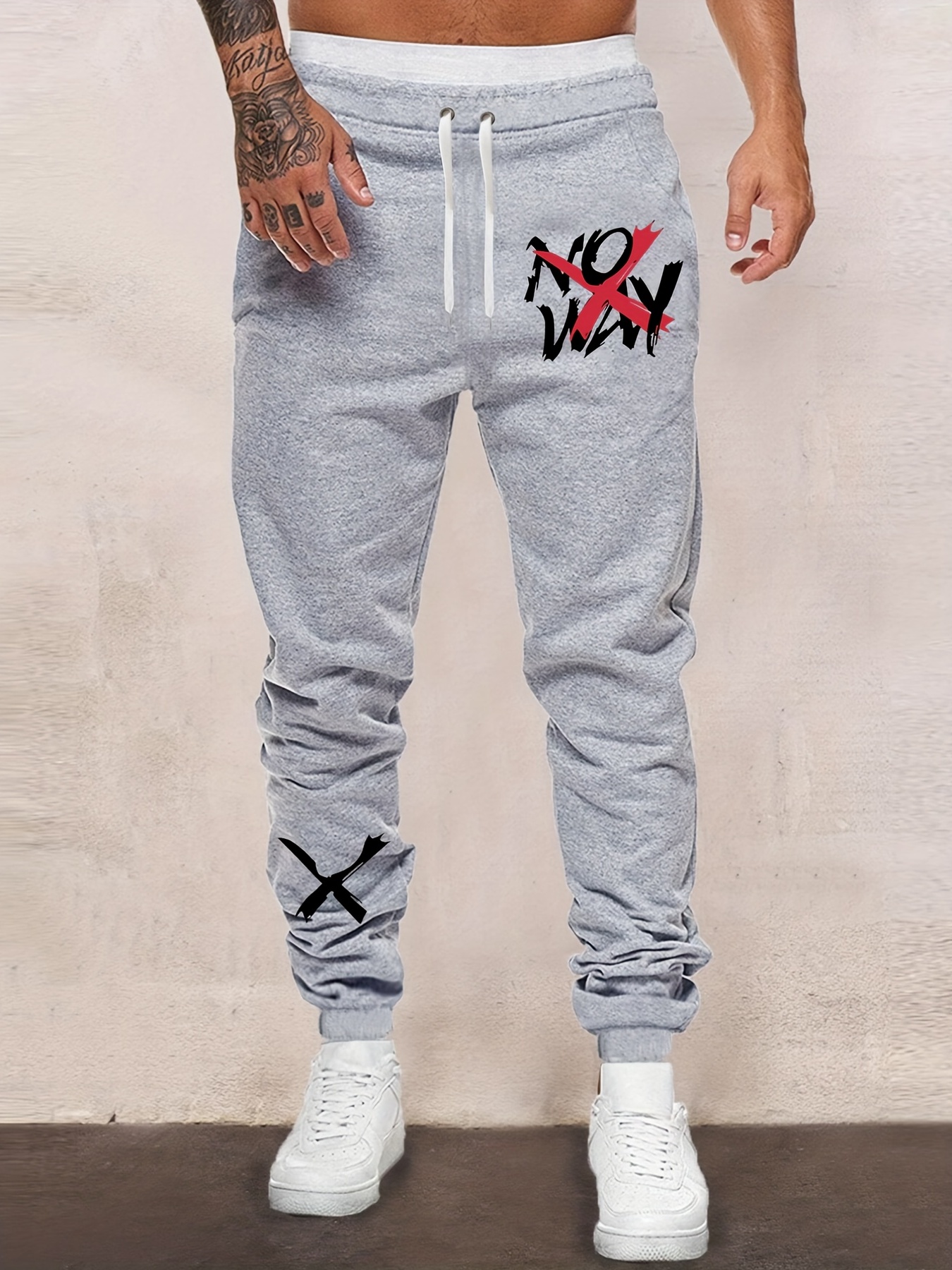 No Way & Cross Print Men's Drawstring Sweatpants
