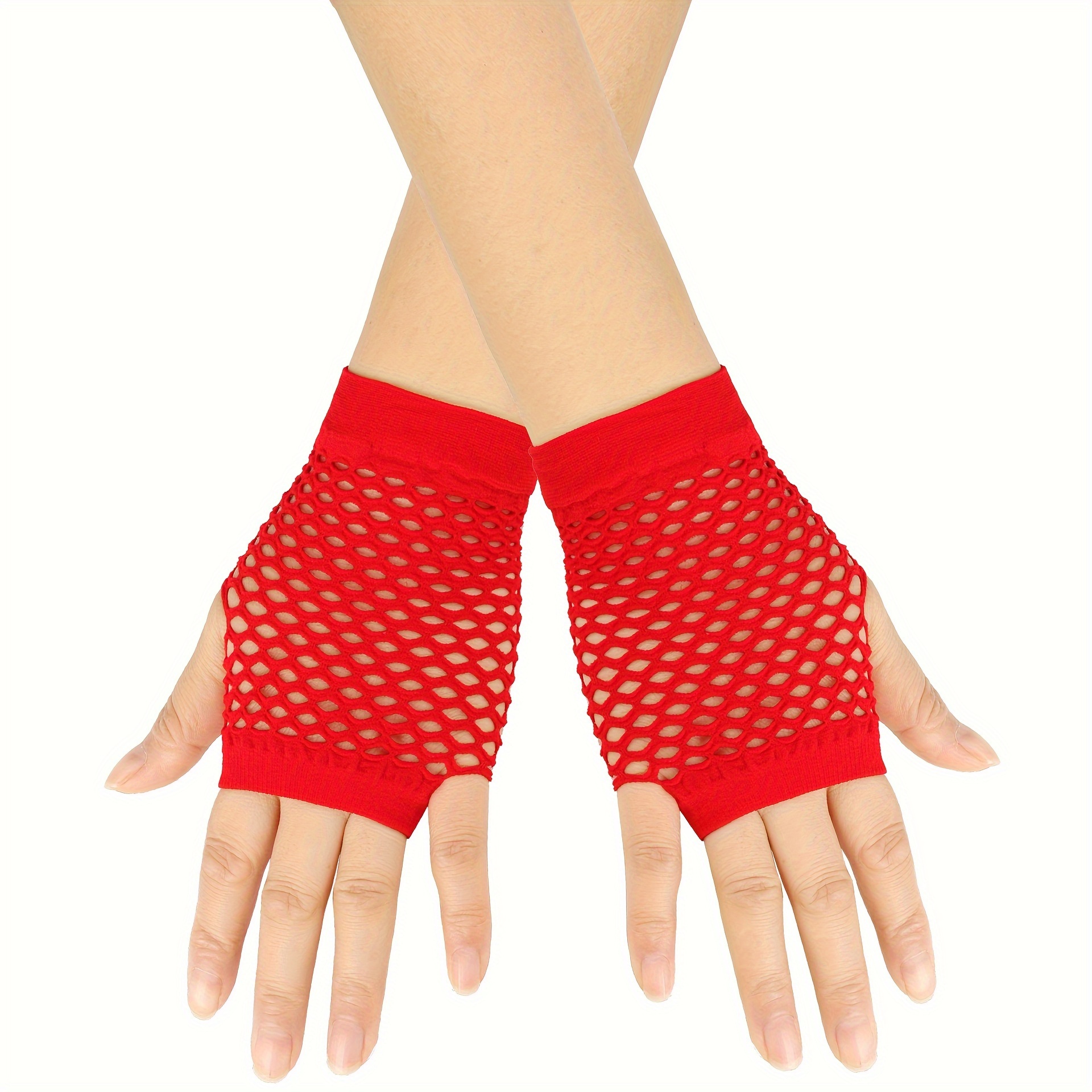 Chic & Bold - Guantes Cortos De Red De Poliéster Rosa (talla única) – 2 Piezas – Perfectos Para Fiestas Y Disfraces