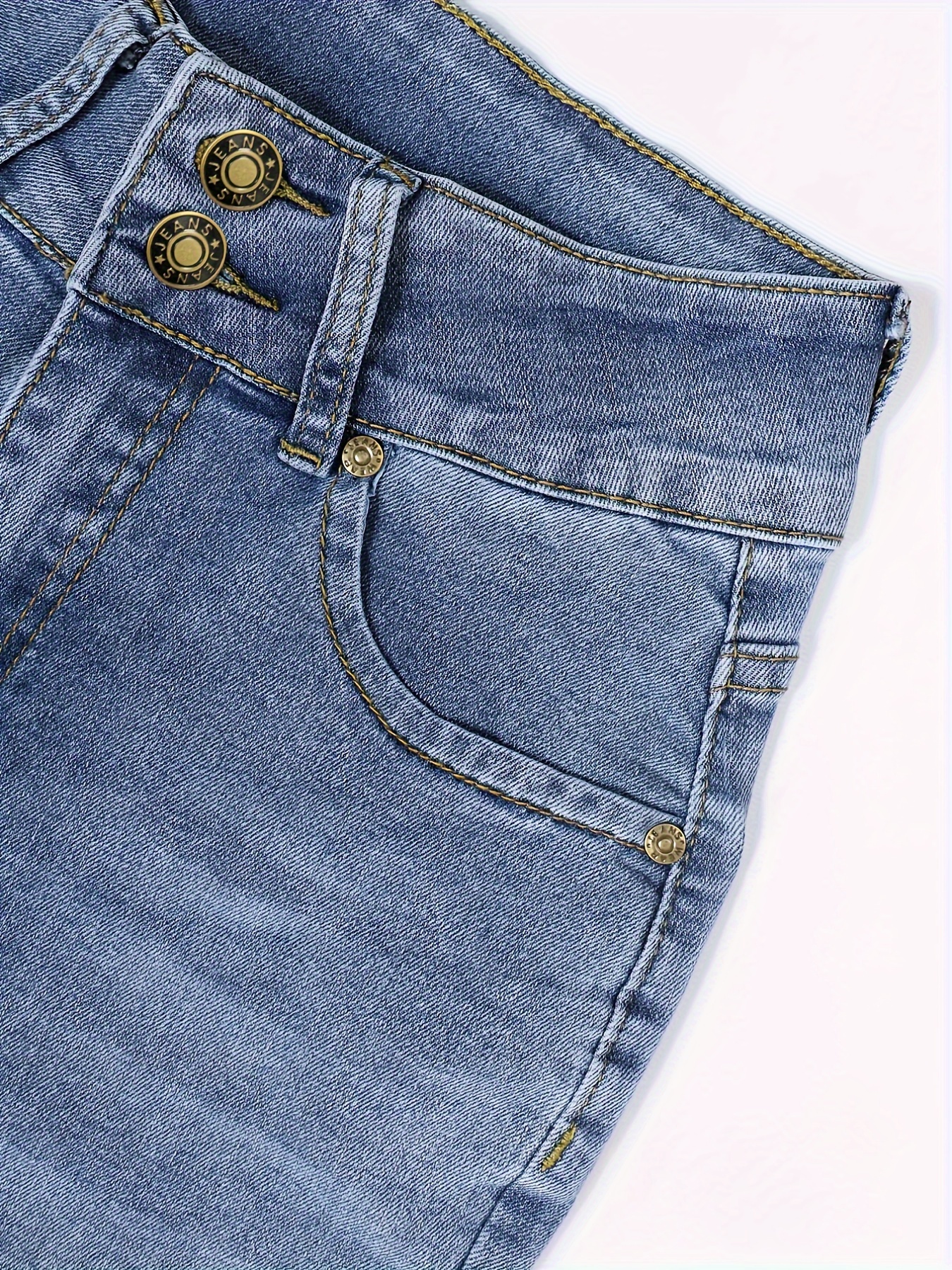 High Denim Legs - Pockets Wide stretch Pants Blue Slash Temu Baggy