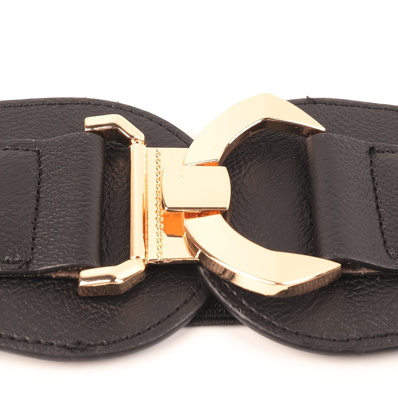 Elegant Lock Buckle Wide Belts Vintage Solid Color Elastic - Temu