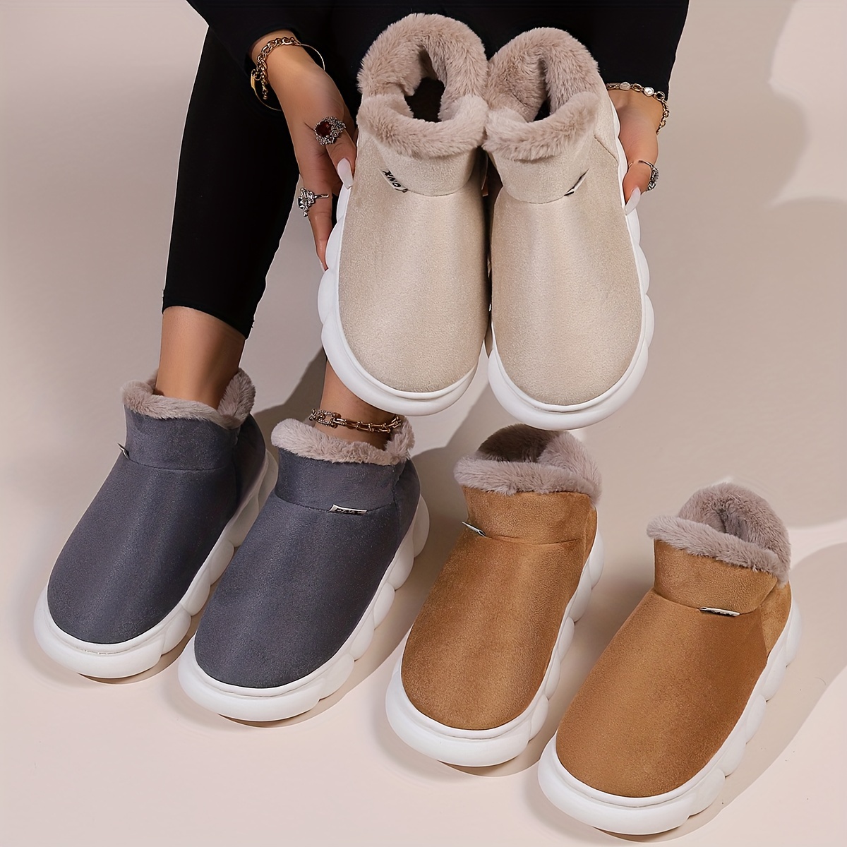 Women's Waterproof House Shoes Warm Plush Lined Non Slip - Temu