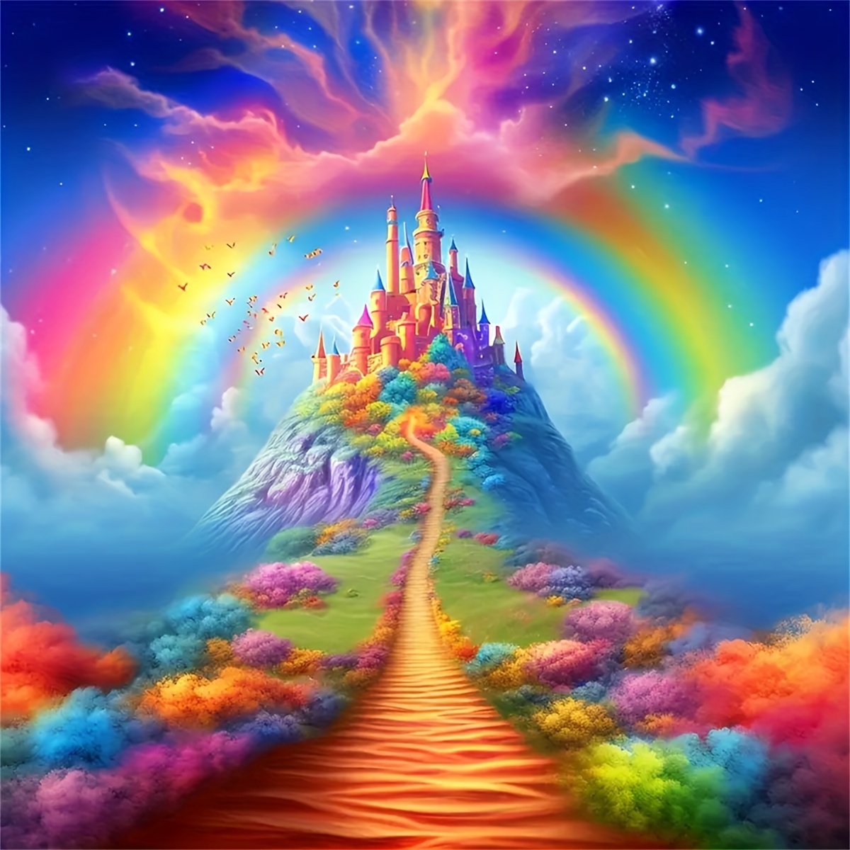 

1pc Large Size 40*40cm/15.7*15.7in Frameless Holiday Surprise Gift Diy Handmade 5d Diamond Painting Rainbow Castle Full Diamond Painting Art Embroidery Diamond Painting Art Craft Wall Decoration
