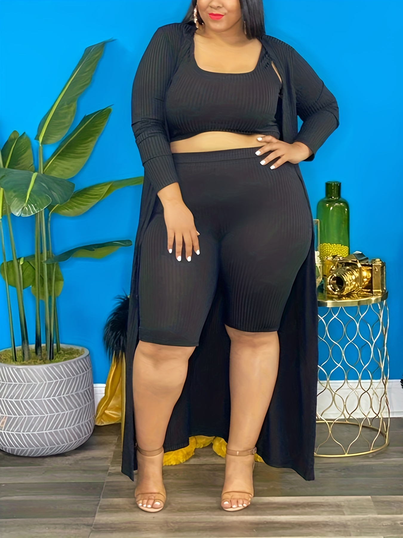 Plus Size Casual Outfits Two Piece Set Women's Plus Ribbed - Temu