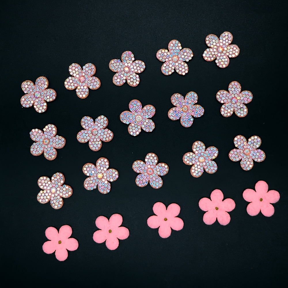 Image of 20pcs Rhinestone Appliqué Flower Patches Suitable For Bags Hats Clothes Additions Hand Sewing
