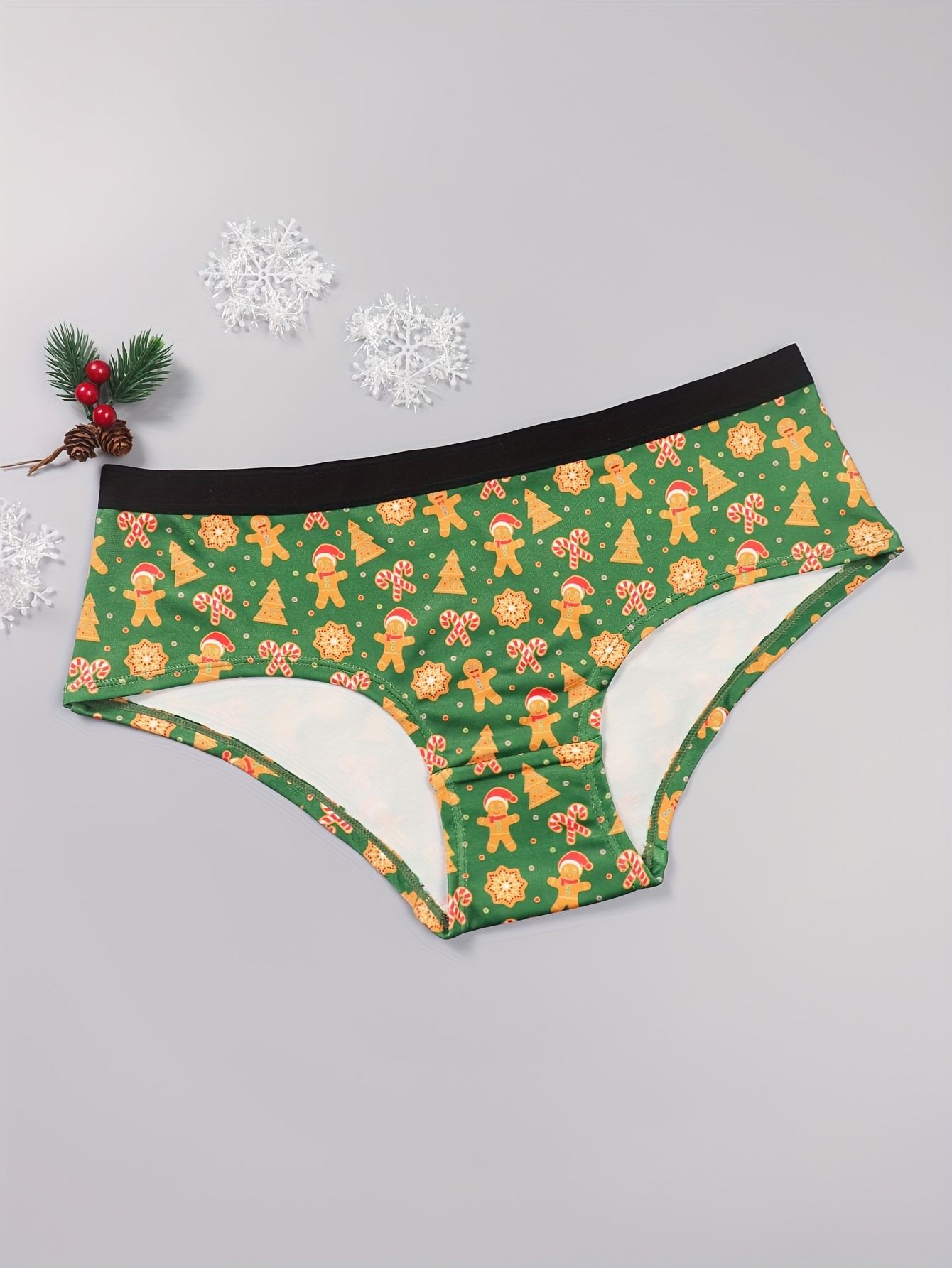 Plus Size Christmas Cute Underwear Set, Women's Plus Gifts & Candy