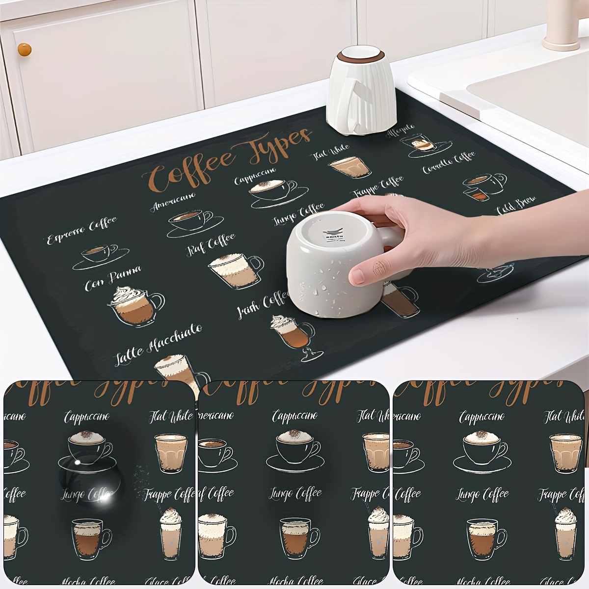 Retro Coffee Patterns Pads, Rubber Absorbent Dishwashing Mats