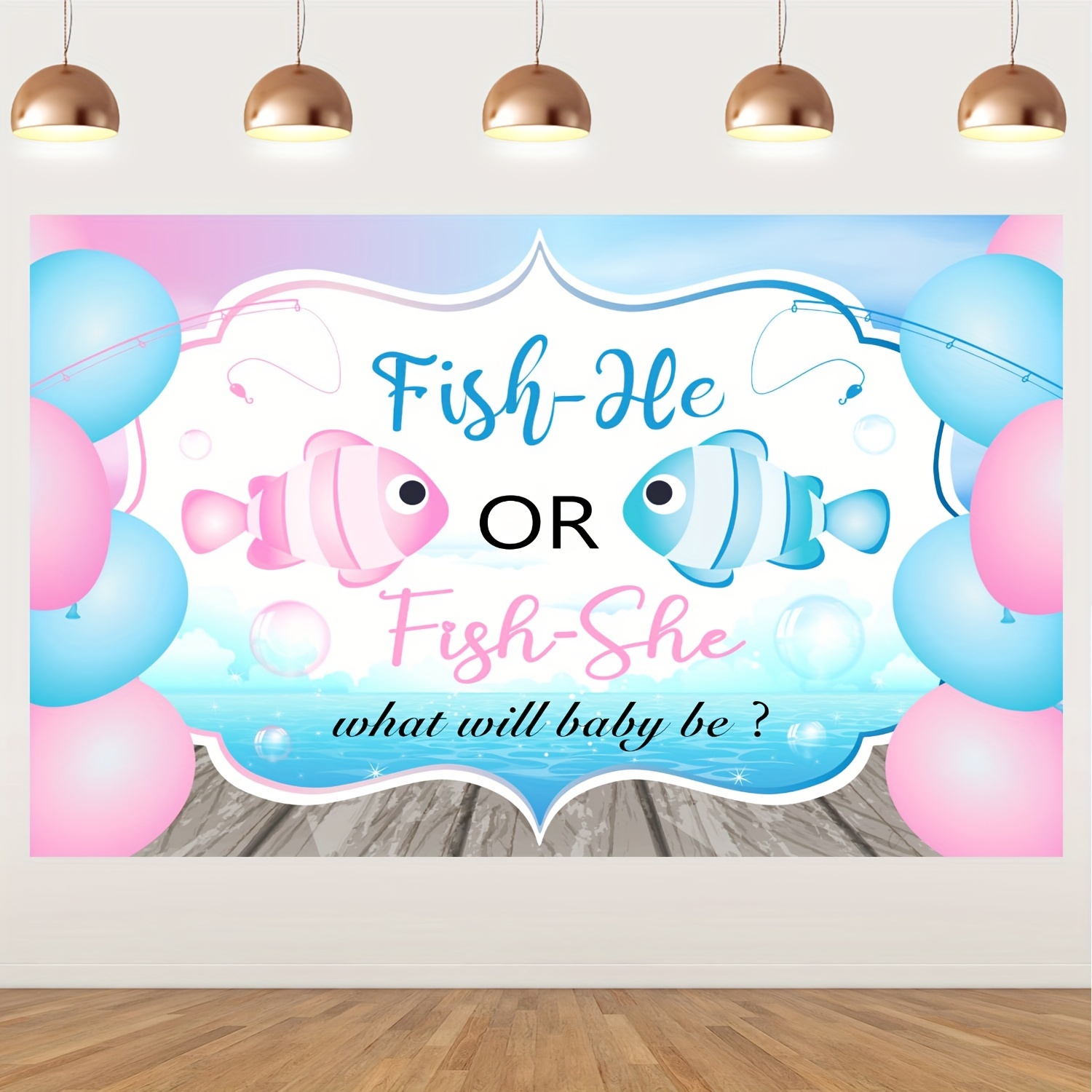 1PC Gender Reveal Photograph Background Fish She Or Fish He Banner Boy Or  Girl Backdrop Blue * Baby Shower Party Decorations