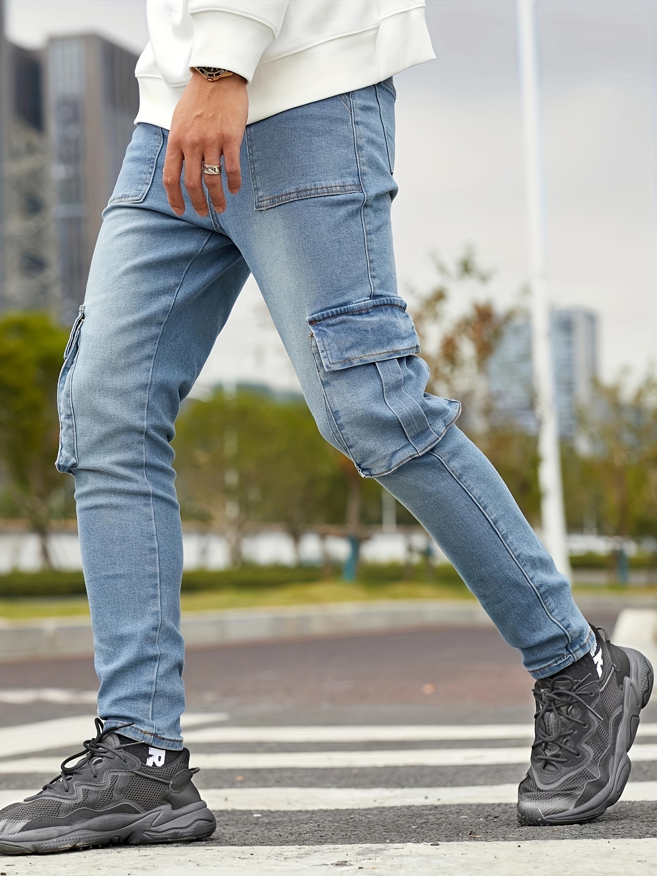 Slim Fit Multi Pocket Street Men\'s - Style Jeans Casual Temu