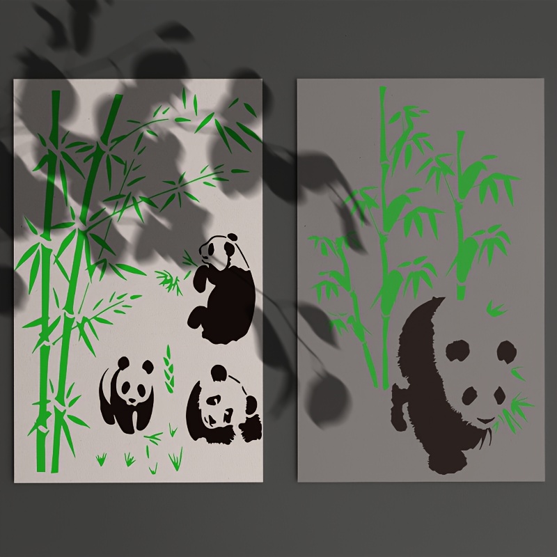 9pcs Of Panda Painting Stencils, 5.91 Inch Reusable Panda Mother With  Bamboo Stencils For Wood Carving Picture Engraving Scrapbooking Journal  Projects