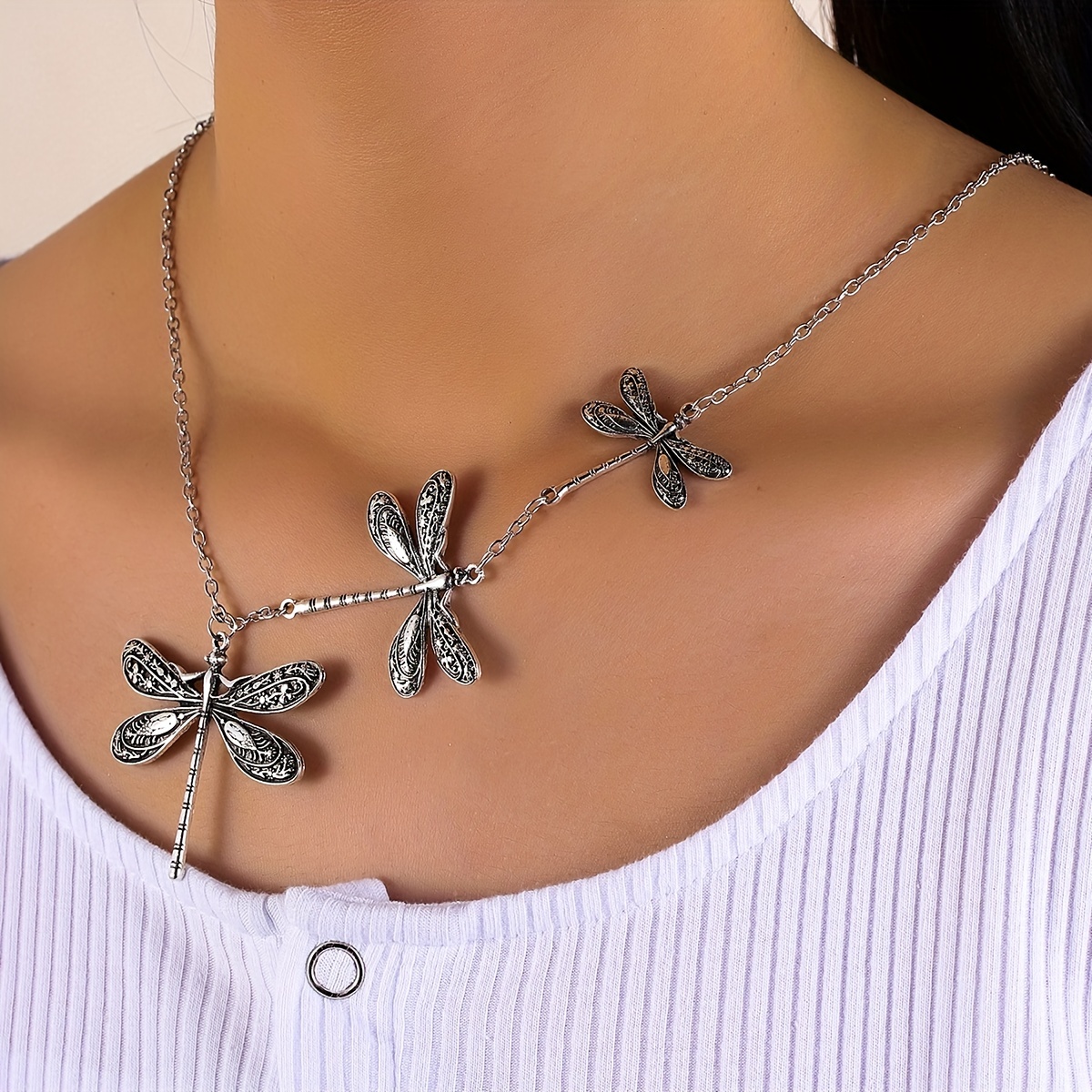 Vintage Bronze Hand Carved Dragonfly Pendant Necklace Women - Temu