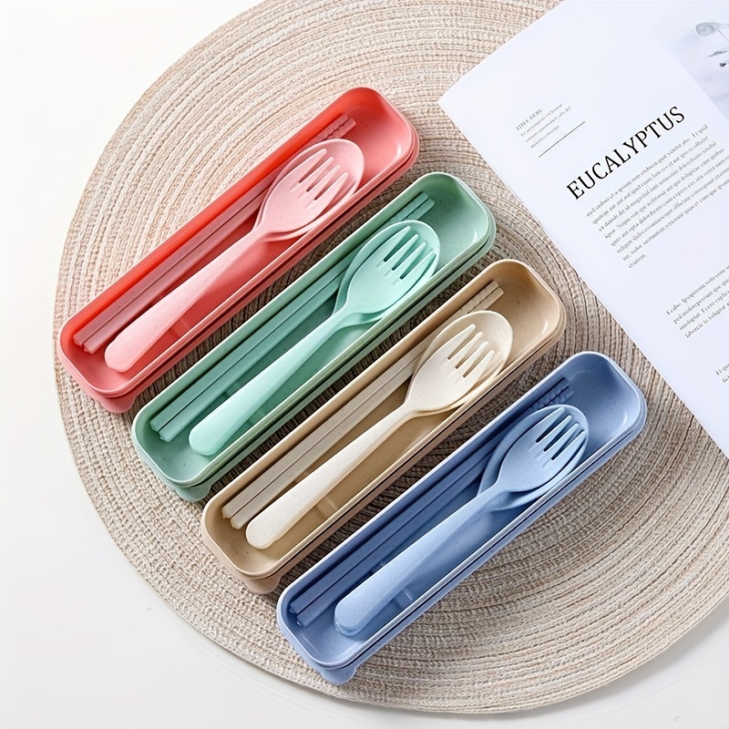 Eco-friendly Stainless Steel Travel Cutlery Set With Wheat Straw