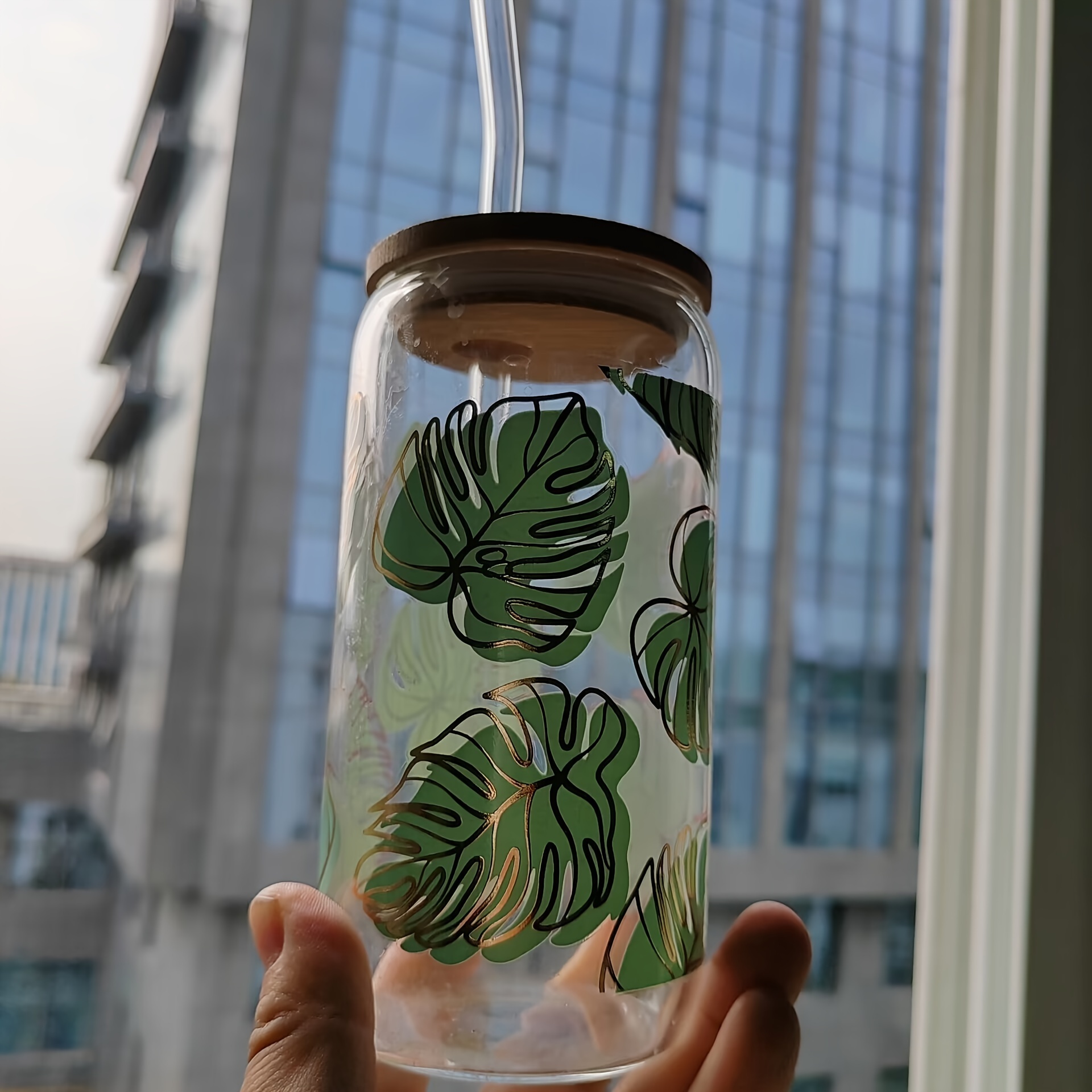 Monstera Leaf Glass Water Bottle, Glass Water Bottle